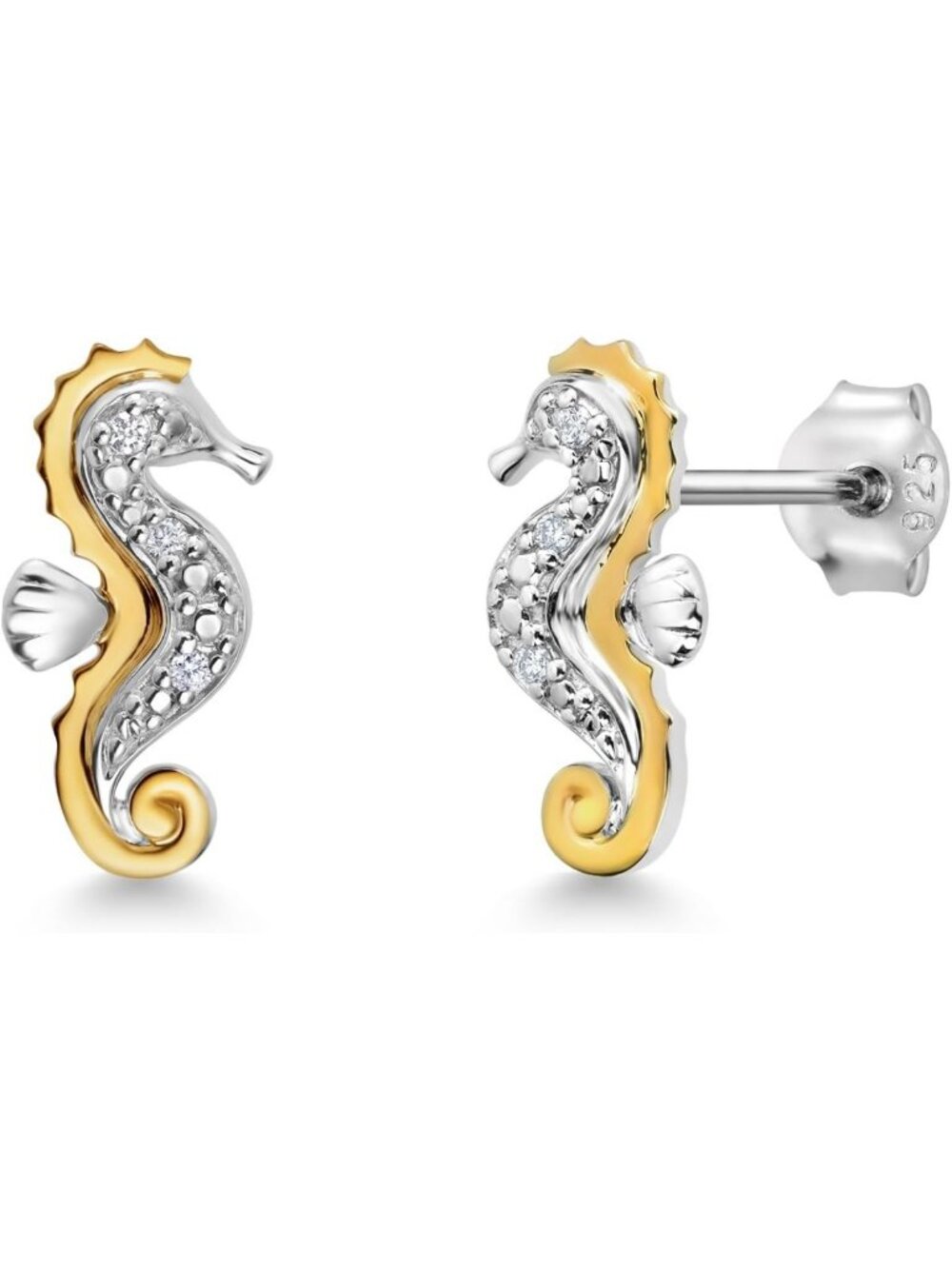 Elegant White Lab Grown Diamond Seahorse Stud Earrings for Women - Unique Gift